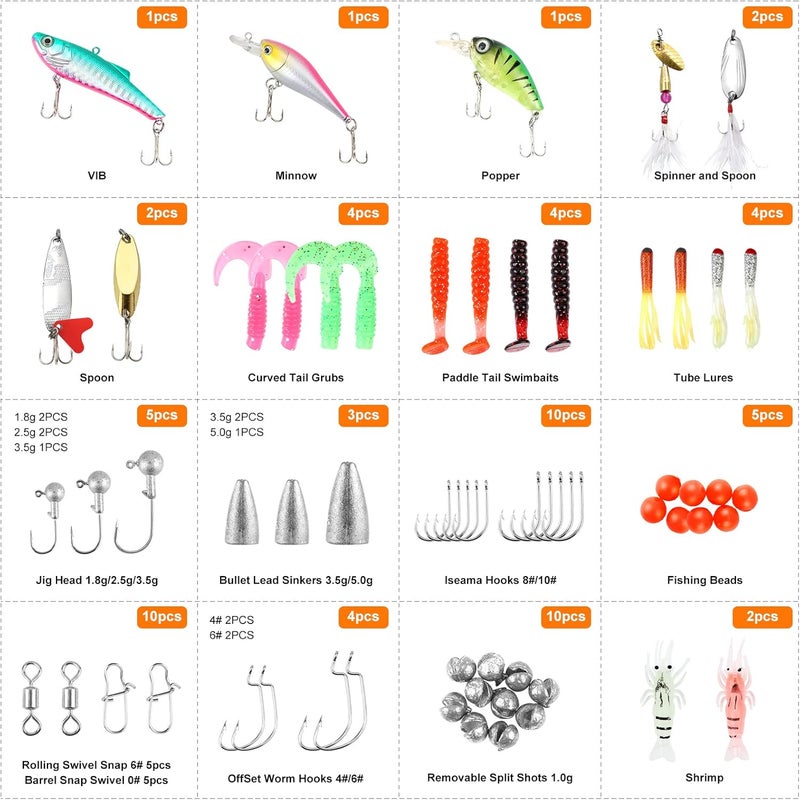 TCMBY Fishing Lures Bait Tackle Kit Set for Freshwater Trout Bass Fishing, Including Accessories, Fishing Tackle Box, Crankbait, Spoon, Hooks, Fishing Gear and Equipment for Starter Beginner. - Image 2